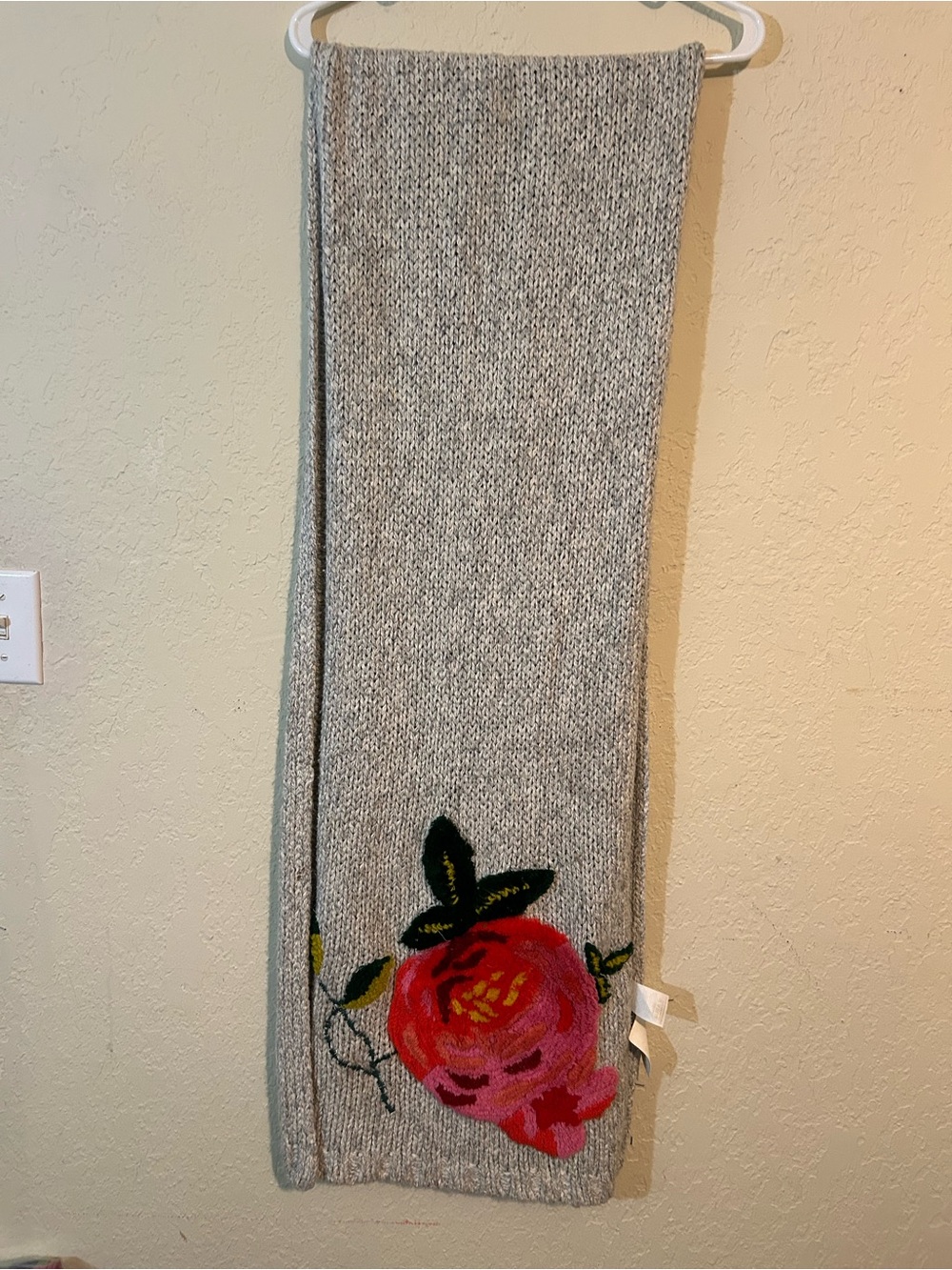 Nathalie Lété Anthropologie Gray Knit Scarf with Floral Embroidery - Picture 3 of 5